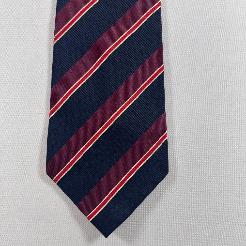 Banana Republic Necktie Mens Navy Blue Burgundy Silk Made in Italy Repp Stripe